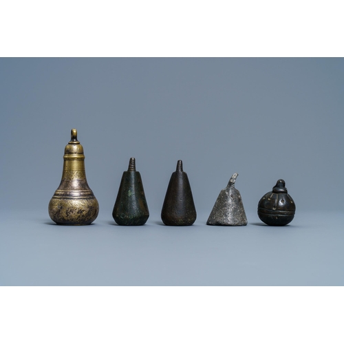 128 - Fourteen bronze weights, France, 16/18th C.H.: 10 cm (the tallest)  Several dated, the largest with ... 