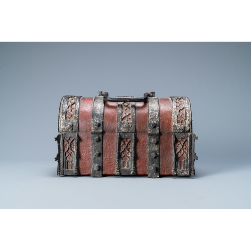 13 - A partly red painted cast iron casket, France, 15th C.Dim.: 24 x 15 x 14 cm  Provenance: - The Davio... 