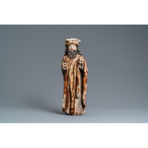 142 - A polychromed limestone figure of a king or a prophet, France, 15th C.H.: 57 cm  Provenance:- Acquir... 