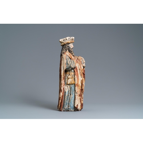 142 - A polychromed limestone figure of a king or a prophet, France, 15th C.H.: 57 cm  Provenance:- Acquir... 