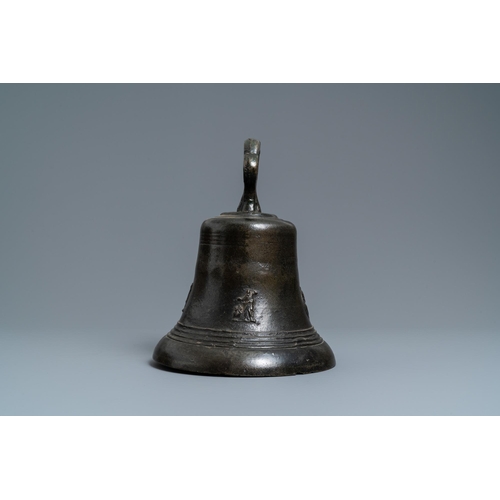 143 - A large bronze bell with applied figures of saints, North of France, 16th C.H.: 33 cm - Dia.: 26 cm ... 