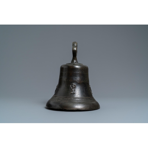 143 - A large bronze bell with applied figures of saints, North of France, 16th C.H.: 33 cm - Dia.: 26 cm ... 