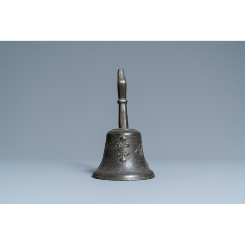 144 - A bronze bell with applied fleur-de-lis and an IHS medallion, France, 16th C.H.: 24,5 cm  Provenance... 