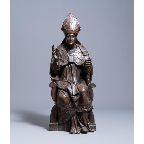 145 - An oak figure of a bishop, Brabant or Limburg region, Southern Netherlands, ca. 1530H.: 102,5 cm  Pr... 