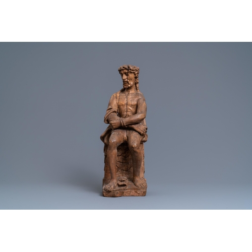 147 - An oak figure of the Pensive Christ, Flanders, early 16th C.H.: 51,5 cm  Provenance: - The Davioud-L... 