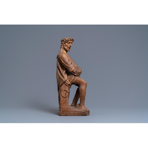 147 - An oak figure of the Pensive Christ, Flanders, early 16th C.H.: 51,5 cm  Provenance: - The Davioud-L... 