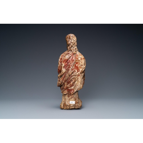 154 - A polychromed wooden figure of an evangelist, 16th C.H.: 36,5 cm  Provenance: - The Davioud-Larminet... 