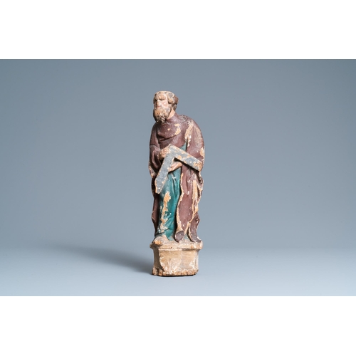 156 - A polychromed oak figure of Saint Thomas on an armorial base, Normandy, France, ca. 1510H.: 46 cm  P... 