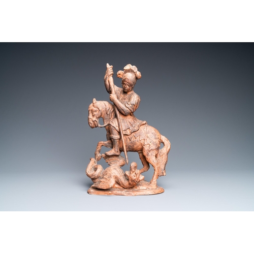 159 - A terracotta imitating monochromed wood figure of Saint Georges, 16th C.H.: 30 cm  Provenance: - The... 