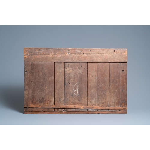 16 - A carved oak front panel of a coffer with tracery panels, 15th C.Dim.: 86,5 x 55 cm  Provenance: - T... 