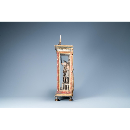 161 - A polychromed and gilded alabaster 'flagellation' group in glass display, South-Italy, 17th C.Dim.: ... 