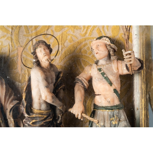 161 - A polychromed and gilded alabaster 'flagellation' group in glass display, South-Italy, 17th C.Dim.: ... 