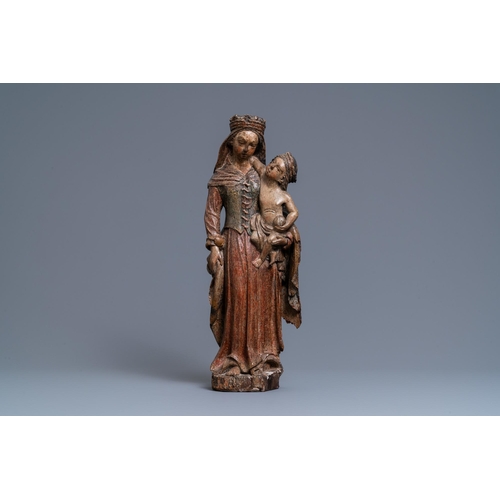 168 - A large polychromed oak figure of a Madonna with child, 1st half 16th C.H.: 60 cm  Provenance: - The... 