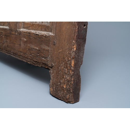 17 - A carved oak front panel of a coffer with the arms of France and the Dauphin, France, 2nd half 15th ... 