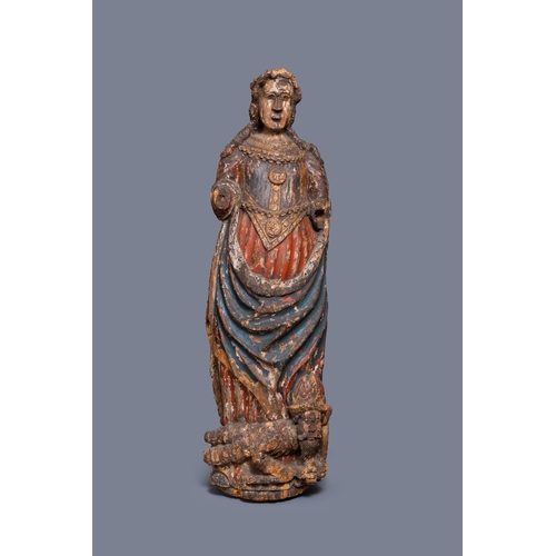 170 - A large polychromed oak figure of Catherine of Alexandria, 16th C.H.: 102 cm  Provenance: - The Davi... 