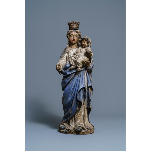 173 - A large polychromed oak figure of a Madonna with child, 17th C.H.: 94,5 cm  Provenance: - The Daviou... 