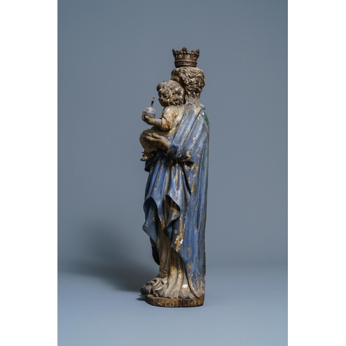 173 - A large polychromed oak figure of a Madonna with child, 17th C.H.: 94,5 cm  Provenance: - The Daviou... 