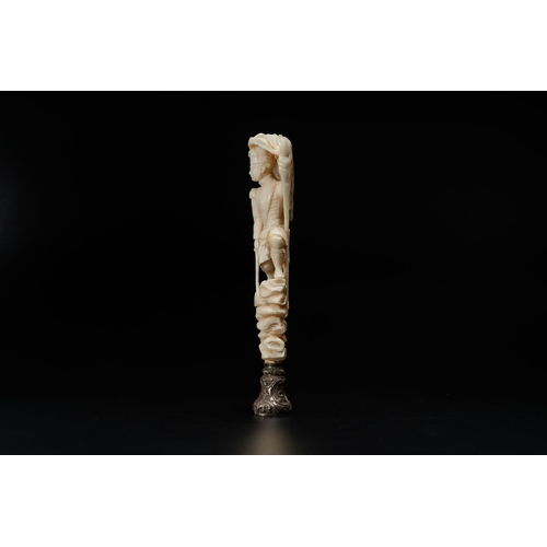 177 - An ivory and silver seal stamp with a hussar handle, 19th C.Lot subject to CITES-regulations. Availa... 