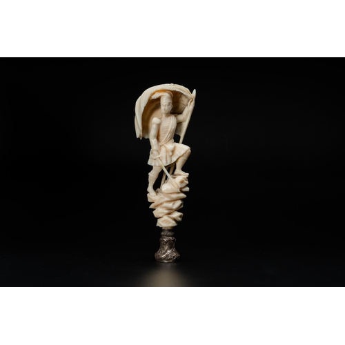 177 - An ivory and silver seal stamp with a hussar handle, 19th C.Lot subject to CITES-regulations. Availa... 