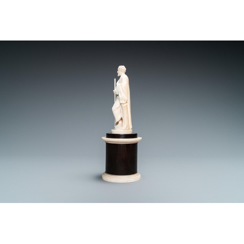 181 - An ivory figure of a hermit with staff, Dieppe, 19th C.Lot subject to CITES-regulations. Available f... 