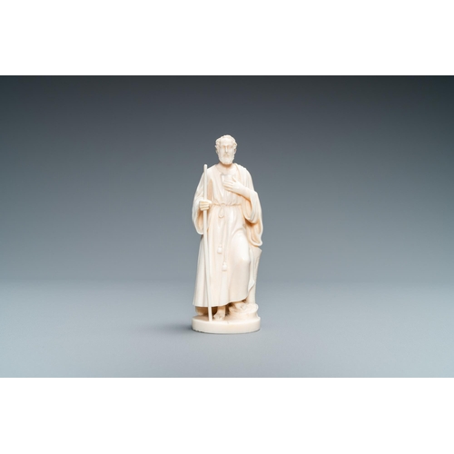 181 - An ivory figure of a hermit with staff, Dieppe, 19th C.Lot subject to CITES-regulations. Available f... 