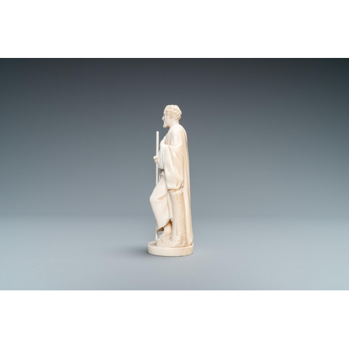 181 - An ivory figure of a hermit with staff, Dieppe, 19th C.Lot subject to CITES-regulations. Available f... 