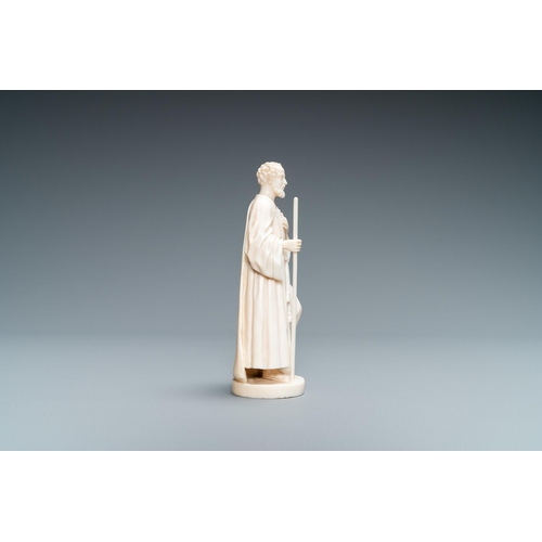 181 - An ivory figure of a hermit with staff, Dieppe, 19th C.Lot subject to CITES-regulations. Available f... 