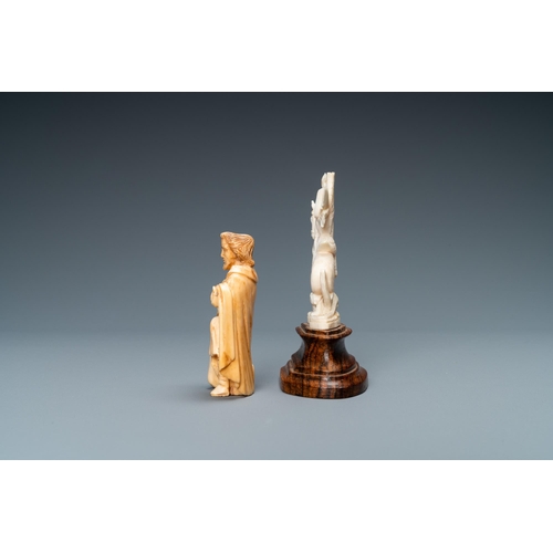 182 - Two ivory figures: a kneeling Saint Joseph, Spain, 17th C. and Saint George with the dragon, 19/20th... 