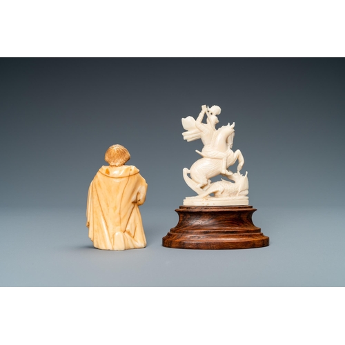 182 - Two ivory figures: a kneeling Saint Joseph, Spain, 17th C. and Saint George with the dragon, 19/20th... 