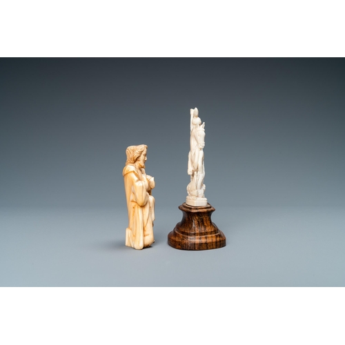 182 - Two ivory figures: a kneeling Saint Joseph, Spain, 17th C. and Saint George with the dragon, 19/20th... 