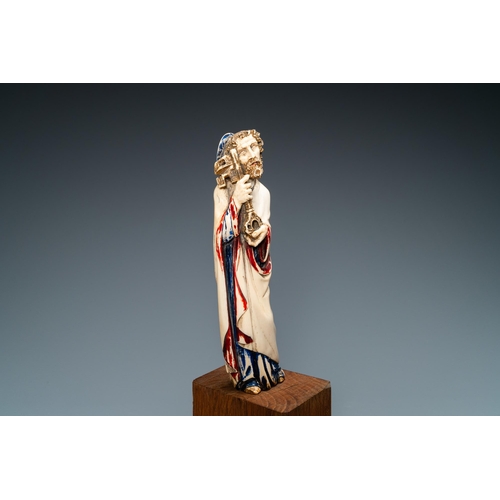 186 - A polychromed ivory figure of Saint Peter, 19th C.Lot subject to CITES-regulations. Available for sa... 