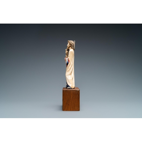 186 - A polychromed ivory figure of Saint Peter, 19th C.Lot subject to CITES-regulations. Available for sa... 