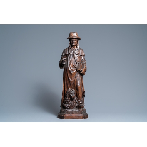 195 - An oak figure of Saint Jerome, 16th C.H.: 68 cm  Provenance: - The Davioud-Larminet collection, Lill... 