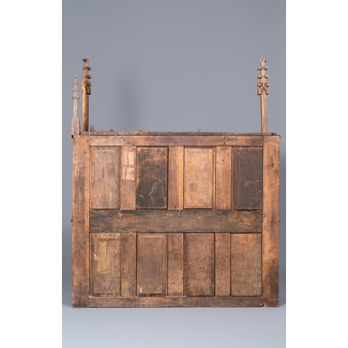 2 - A carved oak shelf with pinnacles and stylised flowers and carved panels, 15th C. and laterDim.: 149... 