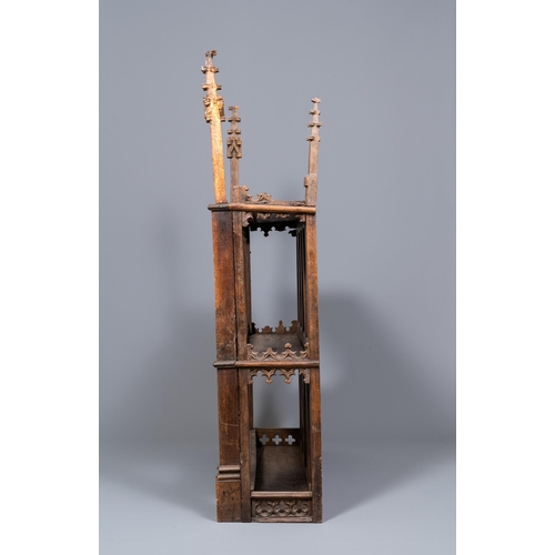 2 - A carved oak shelf with pinnacles and stylised flowers and carved panels, 15th C. and laterDim.: 149... 