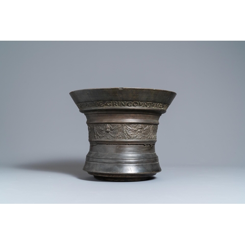 26 - A large bronze mortar dated 1615 and inscribed for Hubert Renard, Lille, FranceInscribed: 'ADRIEN DE... 