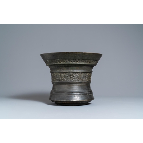 26 - A large bronze mortar dated 1615 and inscribed for Hubert Renard, Lille, FranceInscribed: 'ADRIEN DE... 