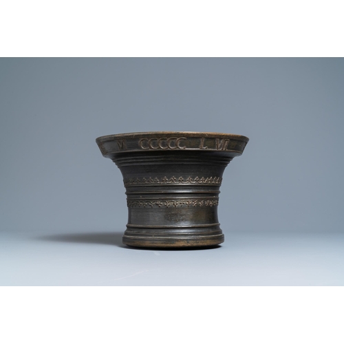 27 - A large bronze mortar dated 1557 and inscribed for Martin Doeulle, North of FranceInscribed: 'MARTIN... 