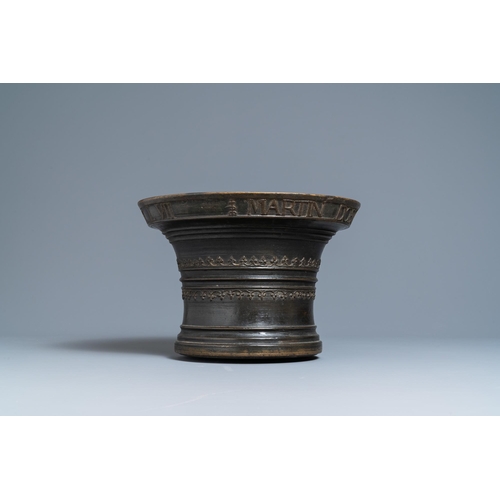 27 - A large bronze mortar dated 1557 and inscribed for Martin Doeulle, North of FranceInscribed: 'MARTIN... 