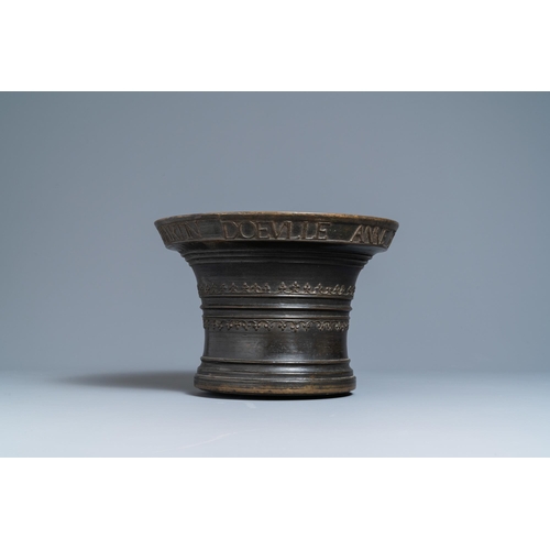 27 - A large bronze mortar dated 1557 and inscribed for Martin Doeulle, North of FranceInscribed: 'MARTIN... 