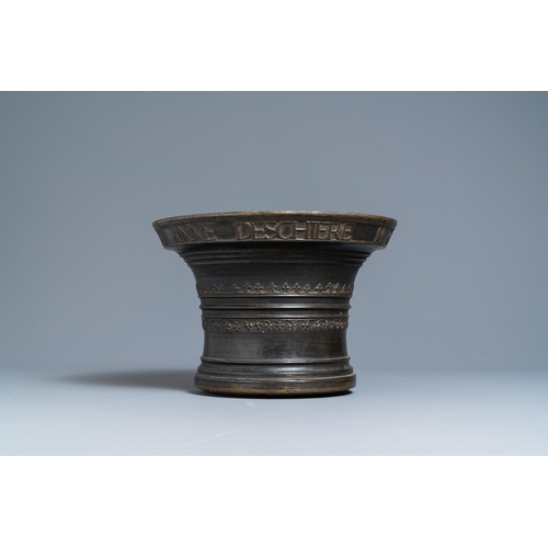 27 - A large bronze mortar dated 1557 and inscribed for Martin Doeulle, North of FranceInscribed: 'MARTIN... 