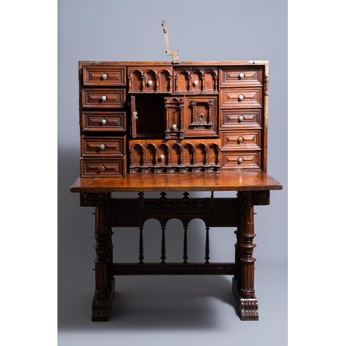 3 - A Spanish bronze-mounted oak 'bargueño' or cabinet on stand, 16th C.Dim.: 147 x 106 x 42,5 cm  Prove... 