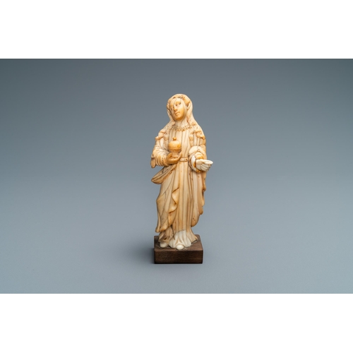 34 - An Indo-Portuguese ivory figure of Mary Magdalen with an ointment jar, probably Goa, 17/18th C.Lot s... 