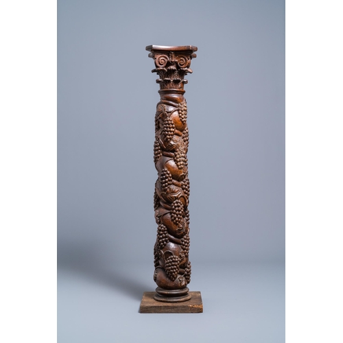 5 - A carved walnut Ionic column with grapevines, 17th C.H.: 128 cm  Provenance: - The Davioud-Larminet ... 