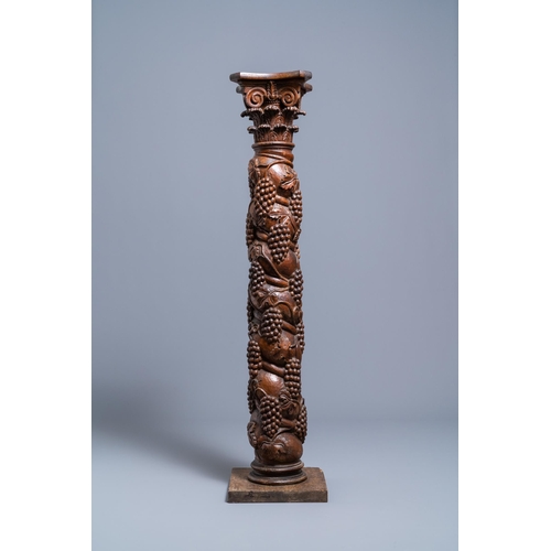 5 - A carved walnut Ionic column with grapevines, 17th C.H.: 128 cm  Provenance: - The Davioud-Larminet ... 