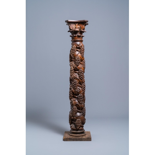 5 - A carved walnut Ionic column with grapevines, 17th C.H.: 128 cm  Provenance: - The Davioud-Larminet ... 