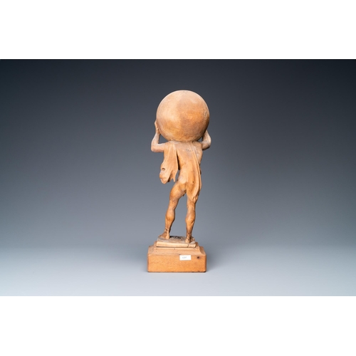 51 - A limewood figure of Atlas carrying the globe, Germany, ca. 1700H.: 41,5 cm (incl. stand)H.: 36,5 cm... 