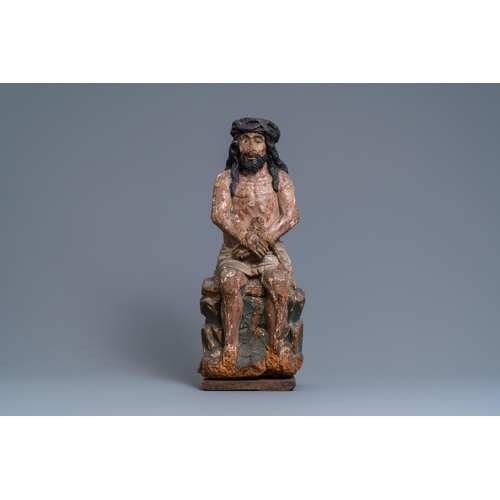 52 - A polychromed limewood or poplar figure of the Pensive Christ, Germany, 15th C.H.: 64,5 cm  Provenan... 