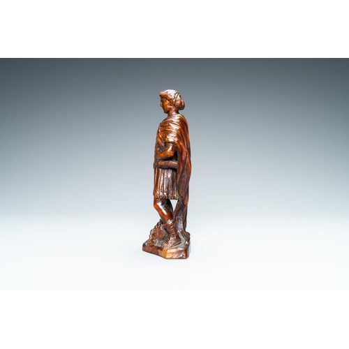 521 - A boxwood figure of David with the head of Goliath, Flanders, 17th C.H.: 29,5 cm (incl. stand)H.: 18... 