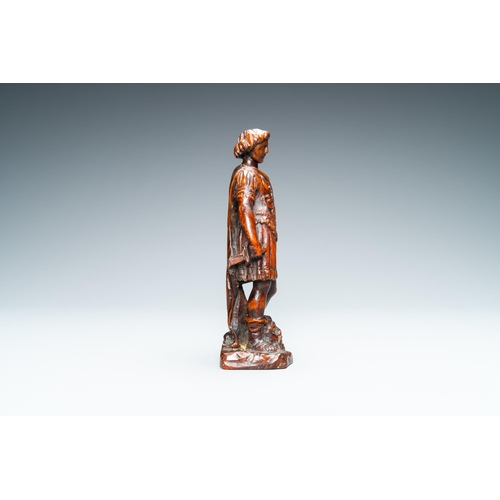 521 - A boxwood figure of David with the head of Goliath, Flanders, 17th C.H.: 29,5 cm (incl. stand)H.: 18... 